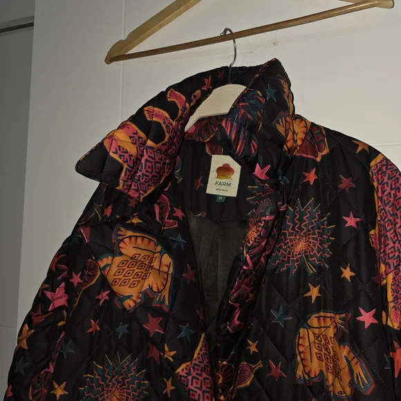 Farm Rio Quilted Star & Animal Print Coat - Black with Pink & Orange - Picture 7 of 7